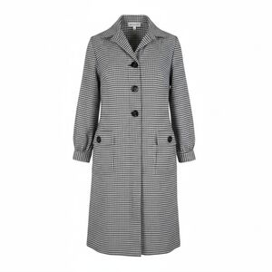 Talbots Coat Dress Size 8 Black White Houndstooth Side Slits Pullover Pockets